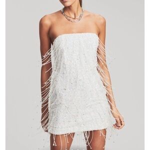 White Retrofete Heather Sequin Star Fringe Dress